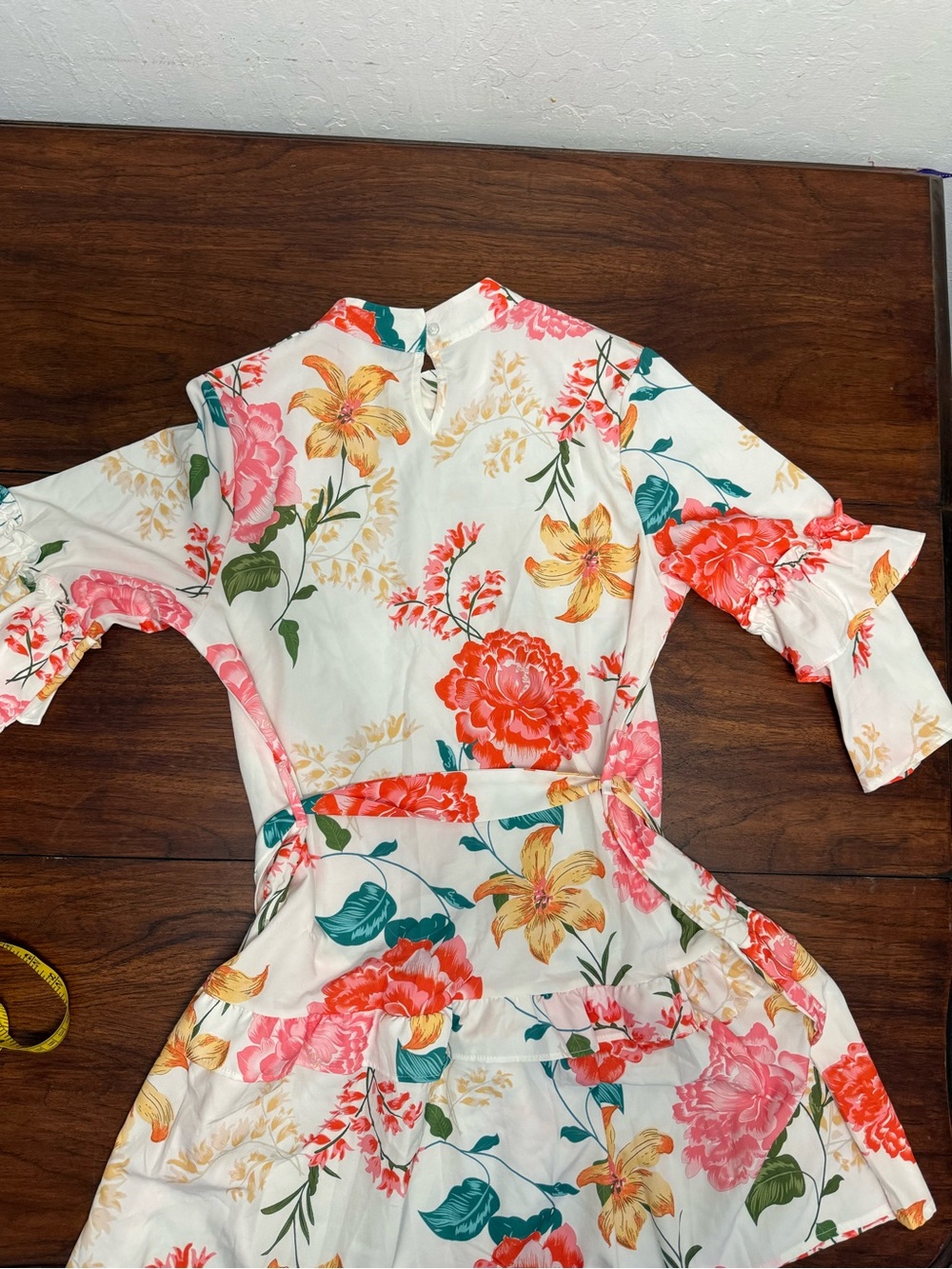 Cream Floral Ruffle Dress - Picture 2 of 6